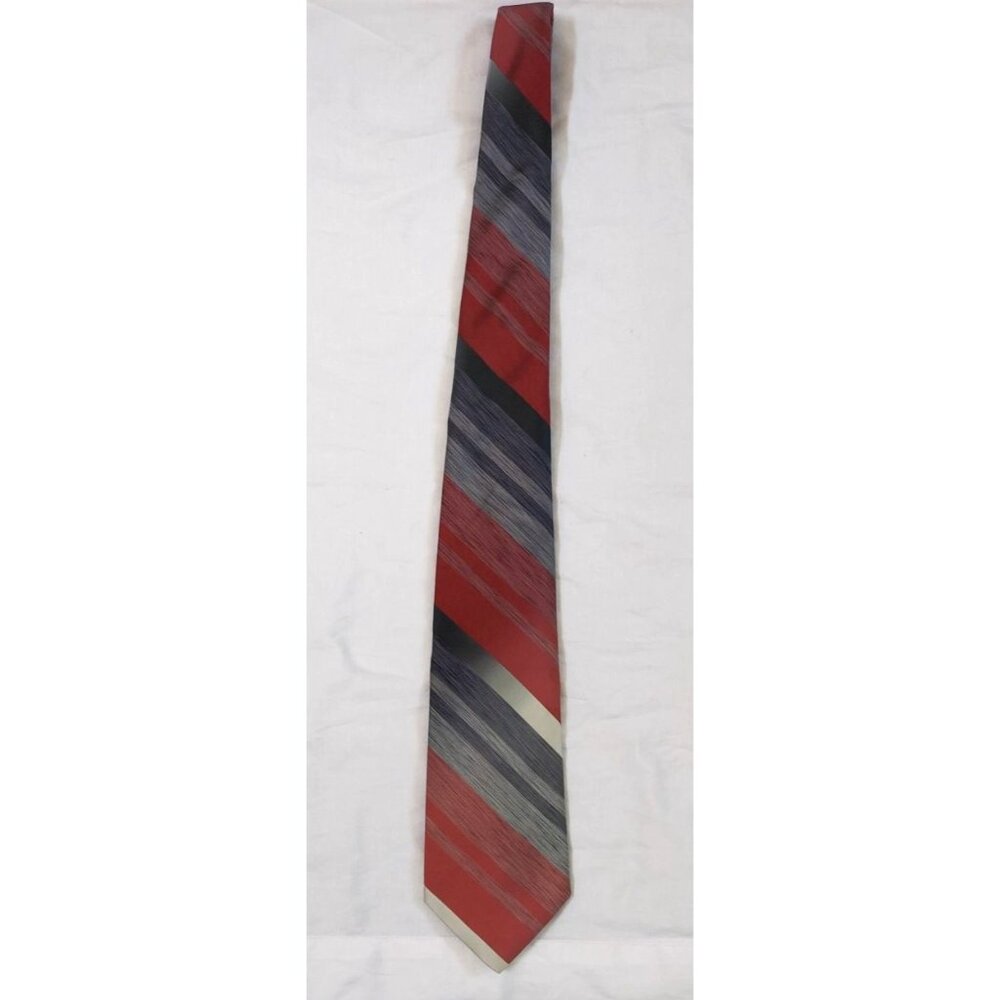 Don Loper Beverly Hills Tie Red Gray Diagonal Stripped Cream Lining Necktie